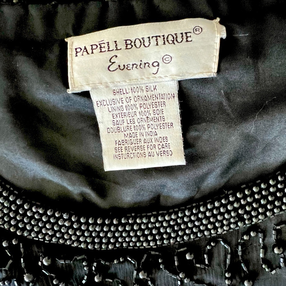 Papell Boutique Evening Black Beaded Silk Vintage Dress Tunic womens Size M 8/10 - Picture 4 of 4